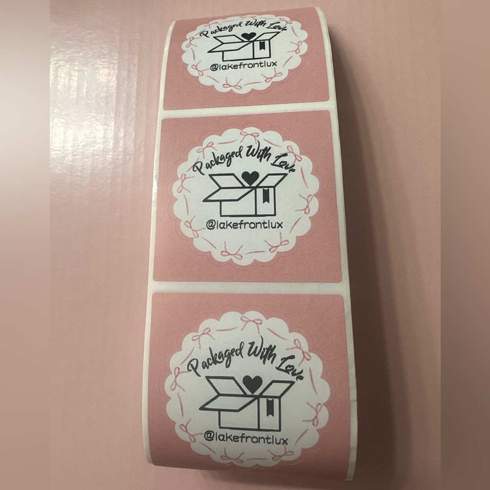 50 ct. Custom 2” Pink Bows Shipping Stickers- Packaged With Love - Picture 7 of 9
